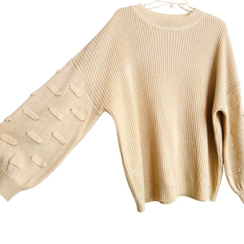 Papermoon‎ Cream Shaker Knit Balloon Sleeve Crewneck Sweater Womens Medium